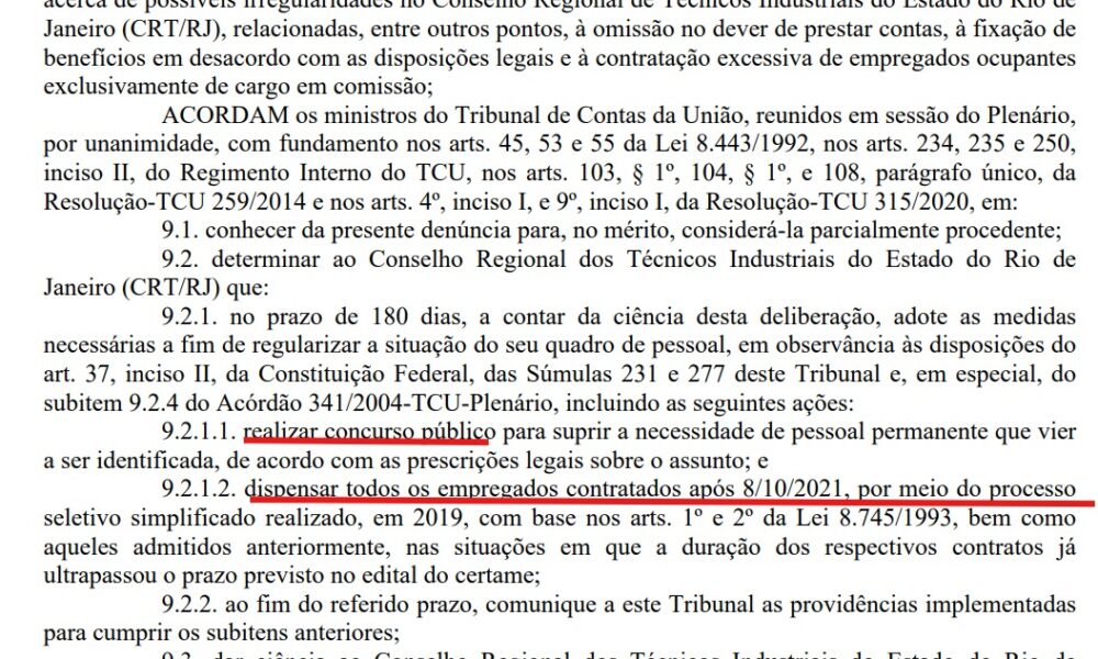 Tribunal de Contas da União impõe prazos e expõe irregularidades no CRT-RJ