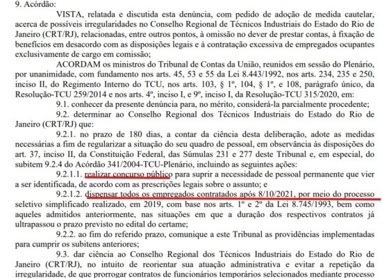 Tribunal de Contas da União impõe prazos e expõe irregularidades no CRT-RJ
